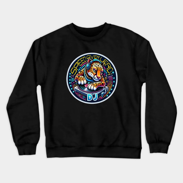 Turntable Cheetah, Speed Over Lead Fast Beats Ahead Crewneck Sweatshirt by maknatess